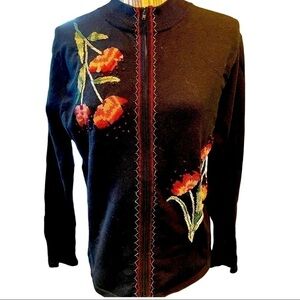 Carly St.Claire ladies sweater, size L, medium weight, zip front, vintage appeal